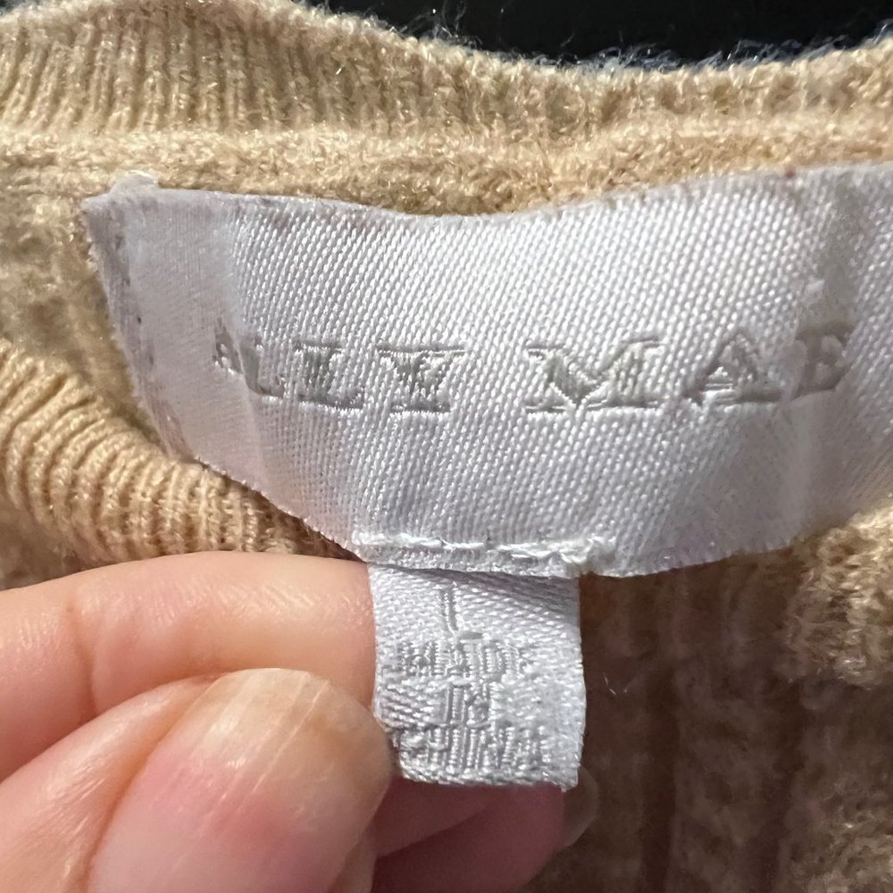 Ally Mae Tan & Black Trim Flutter Short Sleeve Sweater-Size Large-Women's-Casual - Picture 11 of 14